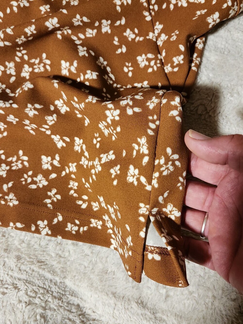Melloday Floral Blouse Sz M Earth Tone Rust Brown Square Neck Puff Sleeve Boho - Picture 6 of 9